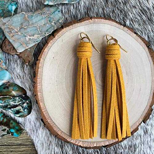 アキノキリンソウ イエロー フェイクスエード タッセル イヤリング レディース Lindsay Streem Designs Goldenrod Yellow Faux Suede Tassel Earrings for Women