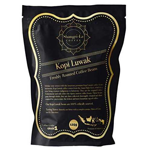 シャングリラ コーヒー - ワイルド コピ ルアク コーヒー 全豆 - 倫理的に調達 - 125 グラム (4.4 オンス) (他の重量と豆の種類も利用可能) - インドネシア産 Shangri-La Coffee - Wild Kopi Luwak Coffee Whole Beans - Ethically Sourced