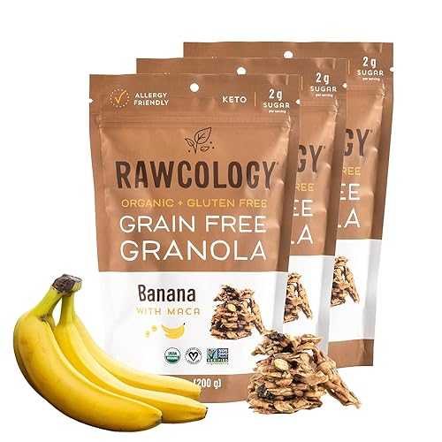 Rawcology Organic, Keto, Grain Free Raw Crunch Granola - Banana with Maca, 3 x 200 Gram Pack