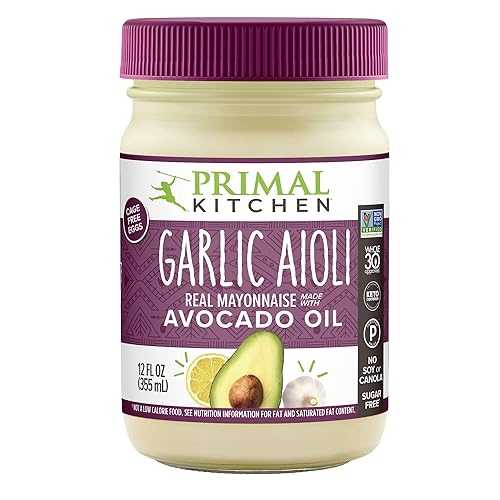 Primal Kitchen Garlic Aioli Mayo made with Avocado Oil, Whole30 Approved, Certified Paleo, and Keto Certified, 12 Ounces