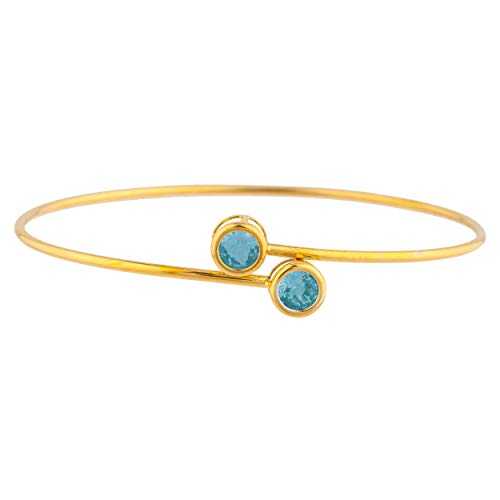 14K ゴールド シミュレート ブルー トパーズ ラウンド ベゼル バングル ブレスレット Elizabeth Jewelry 14Kt Gold Simulated Blue Topaz Round Bezel Bangle Bracelet