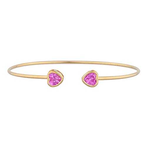 14K ゴールド製ピンク サファイア ハート ベゼル バングル ブレスレット Elizabeth Jewelry 14Kt Gold Created Pink Sapphire Heart Be..