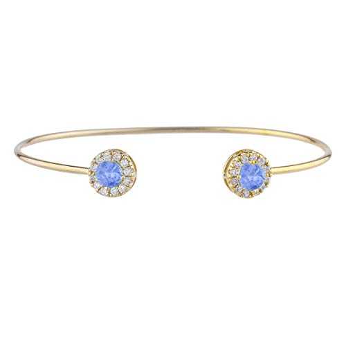 14Kt ゴールド シミュレート タンザナイト ハロー デザイン バングル ブレスレット Elizabeth Jewelry 14Kt Gold Simulated Tanzanite Halo Design Bangle Bracelet