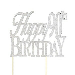 シルバー Happy 90th Birthday ケーキトッパー Silver Happy 90th Birthday Cake Topper