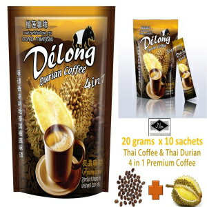 1パック、De'Long (デロング) 4 in 1 プレミアムドリアンコーヒー - 本物のドリアンとタイ産の最高のコーヒー 20 グラム x 10 袋 PACK OF 1, De'Long ( Delong ) 4 in 1 Premium Durian Coffee - Real Durian and Best Coffee from
