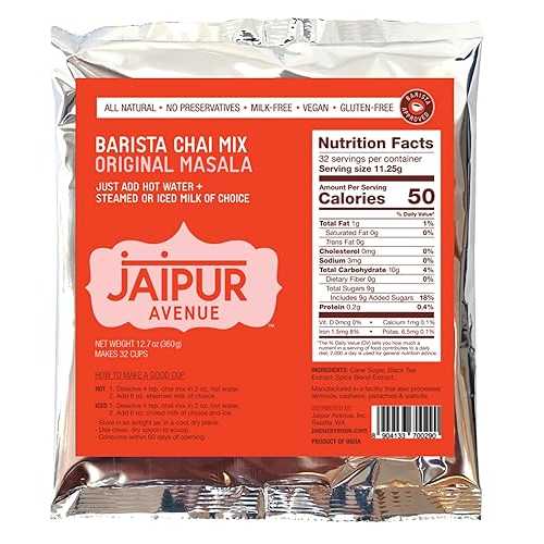 Jaipur Avenue Barista Chai Mix - Original Masala (without Milk), 12.7 oz, Makes 32 Cups, Vegan, Gluten-Free, Dairy-Free, Preservative-Free