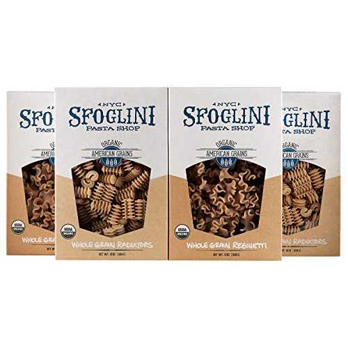 スフォリーニ オーガニック全粒パスタ バラエティパック、全粒ラジエーター＆全粒レジネッティ、4本入 ..