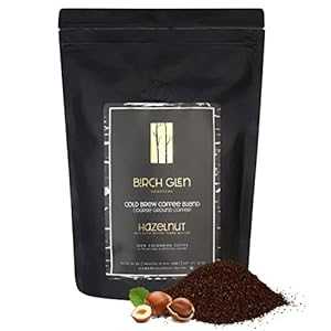 kitchentoolz 1 lb Hazelnut Flavored Cold Brew Coffee Blend, Coarse Ground Colombian - Birch Glen Roasters - Resealable Bag 16oz