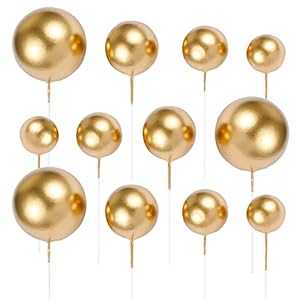 Amosfun 20Pcs Mini Balloons Cake Topper Foam Ball Cupcake Topper Cake Picks Baking Decoration for Wedding Anniversary Valentines Day Birthday Party(Golden)