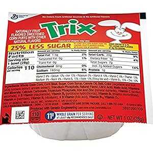 General Mills Cereals Trix Reduced Sugar Cereal Single Serve Bowl, 1 Oz (Pack of 96)