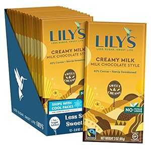 楽天GlomarketLily'sのクリーミーミルクチョコレートスタイルバー ステビア製、砂糖不使用、低炭水化物、ケトフレンドリー カカオ 40％ フェアトレード、グルテンフリー、非遺伝子組み換え原料 3オンス、12個パック Creamy Milk Chocolate Style Bar by Lily's Made with