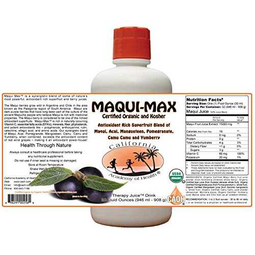 CALIFORNIA ACADEMY OF HEALTH Maqui Max - Organic Maqui Juice Blend from CAOH (1-32 oz Bottle)