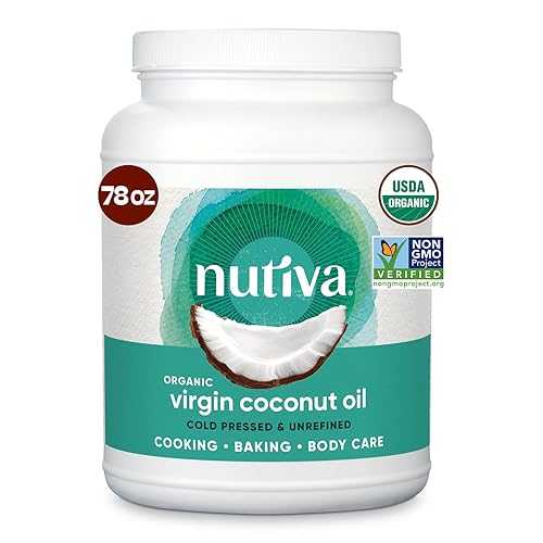 Nutiva Organic Coconut Oil 78 fl oz, Cold-Pressed, Unrefined Cooking Oil, Natural Hair Oil, Skin Oil, Massage Oil and, Non-GMO, USDA Organic, Extra Virgin Coconut Oil (Aceite de Coco)