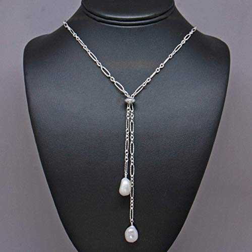 パールスライダーネックレス、調節可能なシルバーチェーンネックレス Just Ask Creations Pearl Slider..