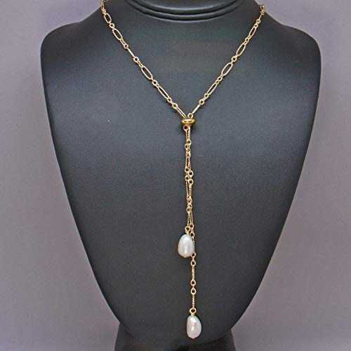 パールスライダーネックレス、調節可能なゴールドチェーンネックレス Just Ask Creations Pearl Slider..