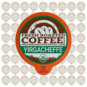 Fresh Roasted Coffee LLC、オーガニックエチオピアイルガチェフェコーヒーポッド、ミディアムロースト、シングルオリジン、フェアトレード、USDAオーガニック、1.0および2.0シングルサーブブルワーと互換性のあるカプセル、72個 Fresh Roasted Coffee LLC, Organic