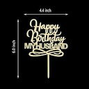Happy Birthday MY HUSBAND ケーキトッパー 誕生日パーティーデコレーション用 ミラーゴールドアクリル JIEEIN Happy Birt...
