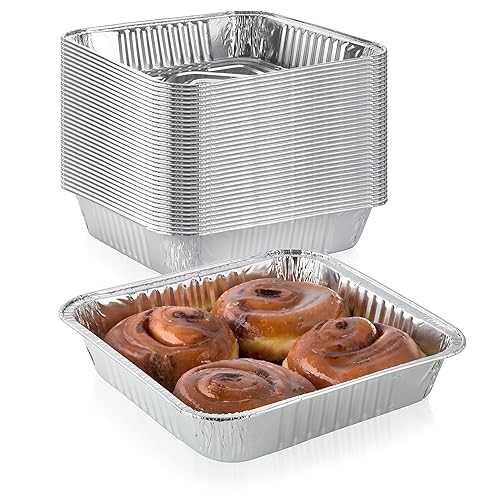 楽天GlomarketDCS Deals Pack of 20 Extra-Thick Disposable Aluminum Baking Pans Standard Size 8 x 8 Recyclable Square Cooking Tins Portable Food Containers Superior Heat Conductivity