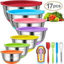 Mixing Bowls with Airtight Lids, CHAREADA 17pcs Stainless Steel Nesting Mixing Bowls Set Non-slip Silicone Bottom, Size 7, 5.5, 4, 3.5, 2.5, 2, 1.5 QT, Fit for Mixing & Serving