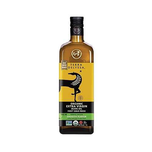 Terra Delyssa ファーストコールドプレスオーガニックエクストラバージンオリーブオイル、単一供給源、1 L (34 液量オンス) ダークガラスボトル - 1 パック、非遺伝子組み換え、天然に物質とポリフェノールが豊富 Terra Delyssa First Cold Pressed Organic