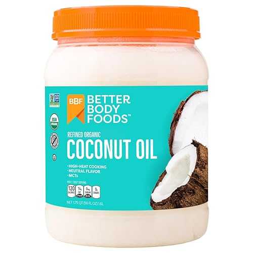 BetterBody Foods Organic Refined Coconut Oil, 56 Fl Oz, All Purpose Oil for Cooking, Baking, Hai..