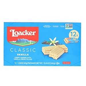 Loacker プレミアムバニラウエハースクッキー スナック12個入りマルチパック 最高級のバニラクリームフ..