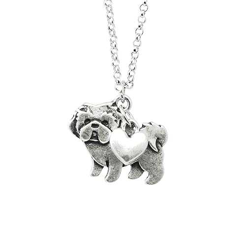 Shih Tzu Charm Necklace, Shitzu dog Lover Gift, Silver Metal with Heart Pendant ...