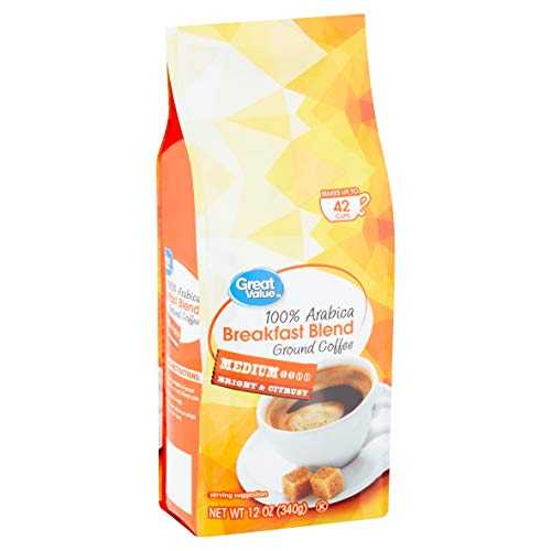 お買い得 100% アラビカ種ブレックファスト ブレンド 中挽きコーヒー - 12 オンス (4個入り) Great Value 100% Arabica Breakfast Blend Medium Ground Coffee - 12 oz. (Pack of 4)