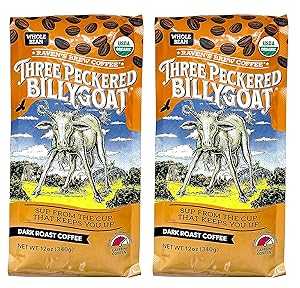 楽天GlomarketRaven's Brew Coffee ボールド オーガニック コーヒー ダーク ロースト 全豆 - オーガニック スリーペッカー ビリー ゴート 2 パック 12 オンス Raven's Brew Coffee Bold Organic Coffee Dark Roast Whole Bean - Organic Three Peckered