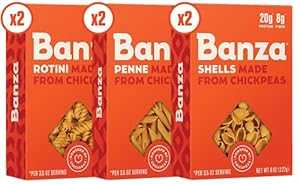 GlomarketのBanza ひよこ豆パスタ、バラエティパック (ペンネ 2 個/ロティーニ 2 個/殻 2 個) - グルテンフリーのヘルシーパスタ、高タンパク質、低炭水化物、非遺伝子組み換え - 8 オンス (6 個パック) Banza Chickpea Pasta, Variety Pack (2 Penne/2 Ro|詳細画像