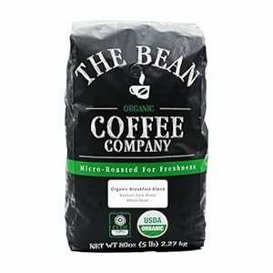 The Bean Coffee Company The Bean Organic Coffee Company Breakfast Blend, Medium Dark Roast, Whole Bean Coffee, 5-Pound Bag Caf en grano tostado org nico