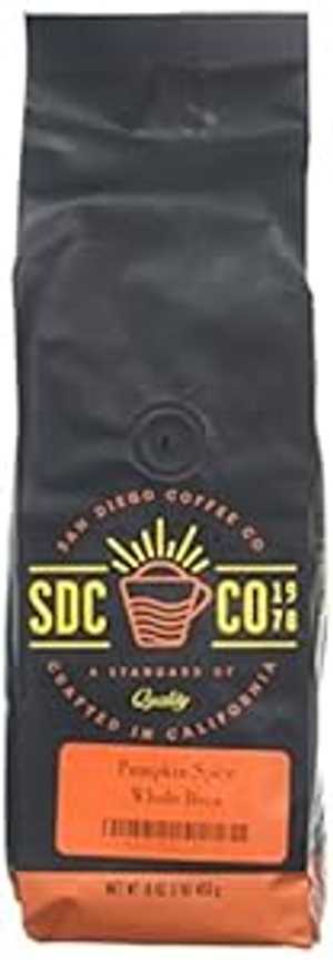サンディエゴコーヒーパンプキンスパイス、ミディアムロースト、全粒豆、16オンスバッグ（2個パック） ..