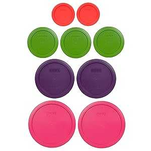 Pyrex 9 Item Bundle: (2) 7402-PC Fuschia Pink Lids, (2) 7201-PC Purple...
