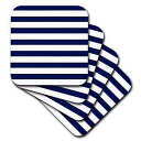 3dRose CST_24691_3 Navy Blue and White Stripes Ceramic Tile Coasters, Set of 4