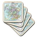 3dRose 1880 スコットランド地図 - セラミック タイル コースター、4 個セット 3dRose 1880 Map Of Scotland - Cer...