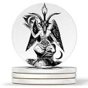 AK Wall Art Baphomet Lucifer Goat Design - Round Coasters, Natural Sandstone - Set of 4(3)