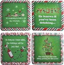 緑と赤のスクエア クリスマス コースター 4 インチ 4 枚セット CC Home Furnishings Set of 4 Green and Red Squ...