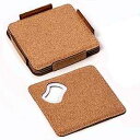 Bey-Berk Vegan Leather Cork Bottle Opener Coaster - Set of 4