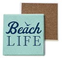 SJT ENTERPRISES, INC. Beach Life - Seagull in Navy Blue Absorbent Stone Costers Absorbent Stone Coasters - Cork-Backed Coasters for Drinks - Beach Kitchen Decor - 4 x 4 inches - Set of 4 (SJT04910)