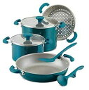 Rachael Ray アルミニウム調理器具 8 点セット、ティール シマー Rachael Ray 8-Piece Aluminum Cookware Set...