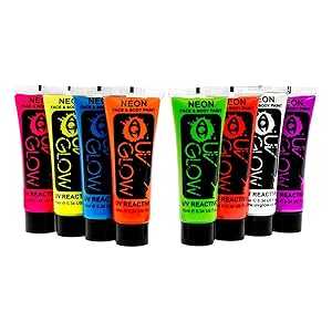 Uv Glow Blacklight Face and Body t 0.34oz - Set of 8 Tubes - Neon Fluorescent (All Colours) Uv Glow Blacklight Face and Body t 0.34oz - Set of 8 Tubes - Neon Fluorescent (All Colours)