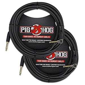 PigHog Pig Hog PCH20BKR Black Woven Instrument Cable, 20ft Right Angle - 2 Pack
