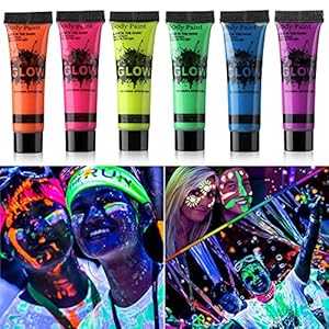GARYOB Glow in Dark Face Body t UV Blacklight Neon Fluorescent 0.34oz Set of 6 Tubes