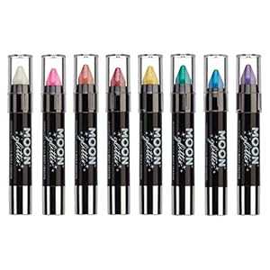 Moon Glitter 虹色グリッター ペイント スティック/ボディ クレヨン メイクアップ フェイス & ボディ用 - 0.12オンス - 8本セット Ir...