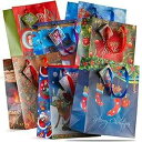 PREXTEX 12 個詰め合わせ 13 インチ クリスマス ギフト バッグ: バルク ティッシュ ペーパー バッグ ラージ サイズ、明るいプリントの詰め合わせ...