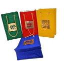 Desi Favors Set of 4 Sturdy Raw Silk with Lotus Gift Favor Bags for Weddings Housewarming Puja Return Gifts (Red, Blue, Green and Yellow) Decorated with Lotus