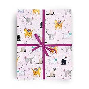 REVEL & Co Party Cats on Pink Premium Folded Wrapping Paper, 2 feet x ...