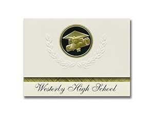 楽天GlomarketSignature Announcements Westerly High School （Westerly, RI） Graduation Announcements, Presidential style, Basic package of 25 Cap & Diploma Seal. Black & Gold.
