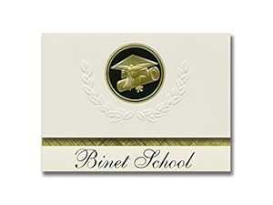 署名アナウンス Binet School (ケンタッキー州ルイビル) 卒業アナウンス、大統領スタイル、25 キャップと卒業証書シールの基本パッケージ。黒金。 Signature Announcements Binet School (Louisville, KY) Graduation Announcements, Presidential styl