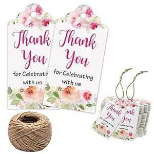 Mr.Mug Floral Thank You for Celebrating with Us Tags 100Pcs White Thank You Tags...